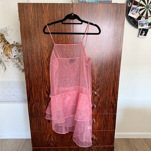free press Pink Sheer Ruffled Mini Dress